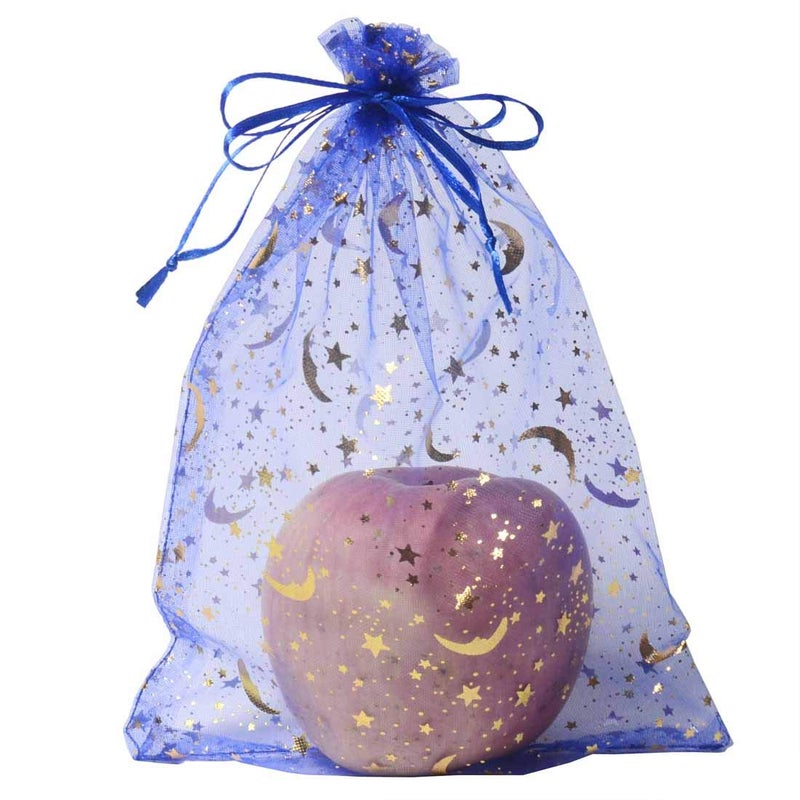 SUNGULF 100Pcs 6x9 Inches Sheer Organza Drawstring Pouches Stars And Moon Wedding Party Favor Jewelry Candy Gift Bags (Blue) - Image 2